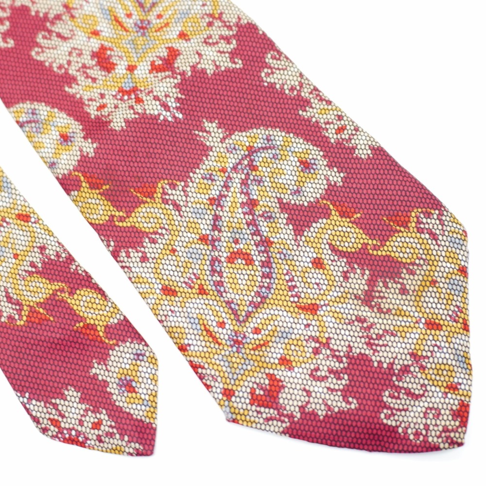 Oscar De‎ La Renta Vintage Red Yellow Paisley Floral Short Silk Tie